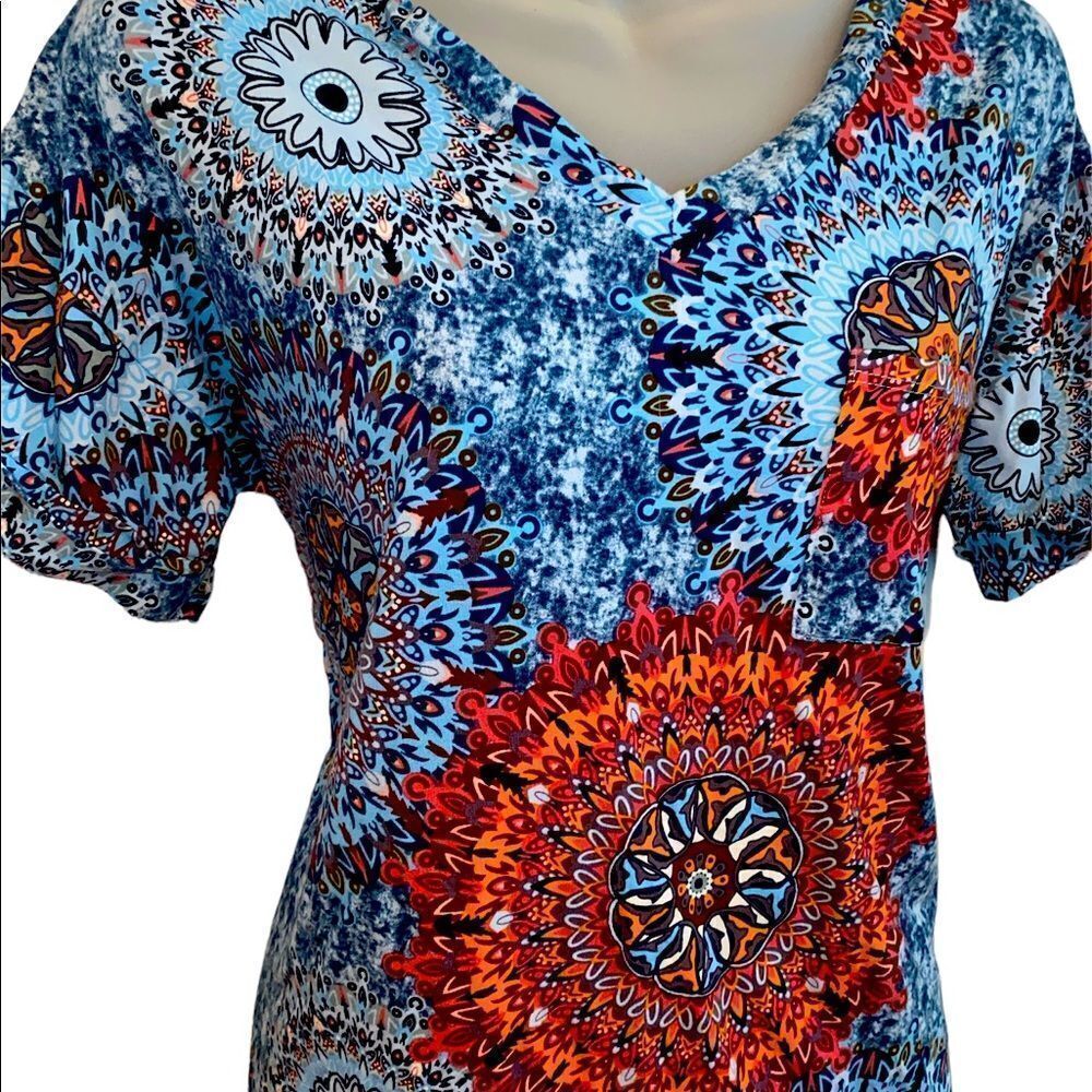 PrinStory Medallion Hippie Boho Summer Top Shirt Blouse, dopamine, EUC- medium M - Picture 4 of 5